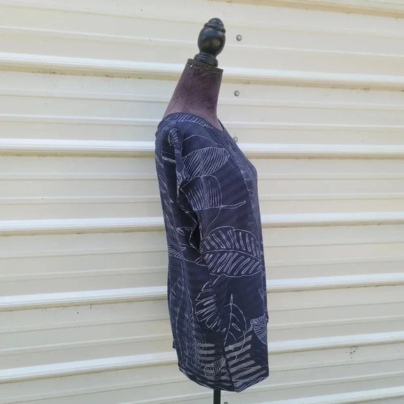 Gap Top Blouse Womens Tropical Leaf Sleeveless Navy Blue White Sheer Sz XL - Picture 2 of 8